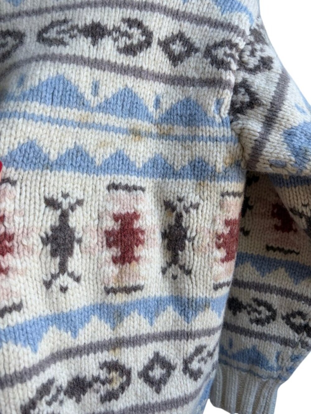 Vintage Hand Made Chunky Heavy Wool Cardigan Sweater Nordic Collared - Picture 4 of 4